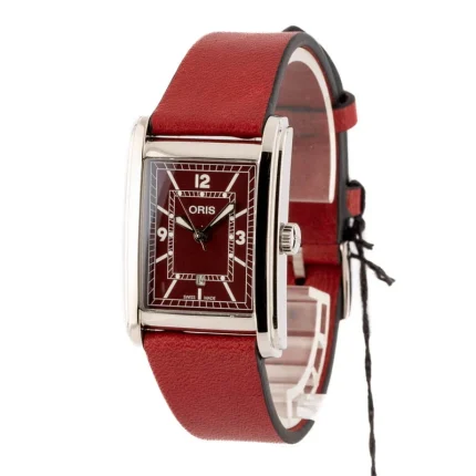 Oris Rectangular Red Dial & Leather Strap